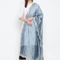 Clora Creation Grey & Silver-Toned Embroidered Dupatta With Sequinned image 5