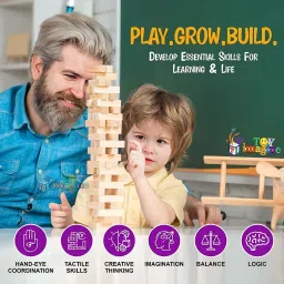 revive HOT SELLING TRENDING 54PCS JENGAA WOODEN BLOCK STACKING GAME WITH 4 DICES(9inch) Board Game Accessories image 2