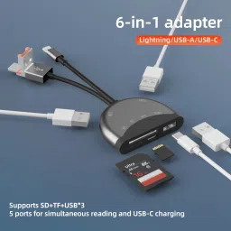 Etzin 6 IN 1 USB C to Lighting USB Adapter Card Reader image 2