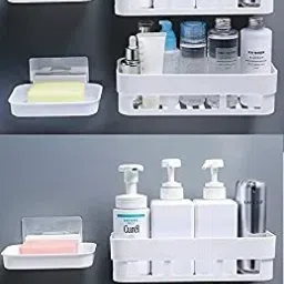 Multipurpose Kitchen Bathroom Rack Storage Shelves Bathroom Storage Plastic Wall Shelf-image-0