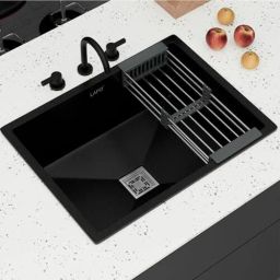 LAPO Single Bowl Quartz-Sink-UM-Black Metalic-24x18 Top Mount-image-52