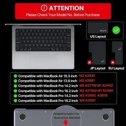 Linum Cover for MacBook Air 13.6 inch 2024-2021 M2/M3 Chip Model A3113 A2681 US Layout Keyboard Skin image 2