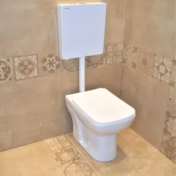 Floor Mounted European Water Closet/ Toilet /EWC S Trap Concealed Seat Cover- White & Premium Slim Dual Flush Flush Tank Combo Western Commode-image-3