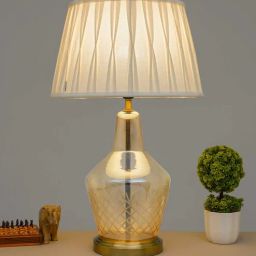 kapoor lampshades Milan Black Cotton Fabric Shade Night Lamp With Metal & Glass Base-picture-36