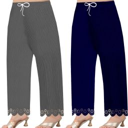 Pack of 2 Women Regular Fit Multicolor Lycra Blend Trousers-image-96