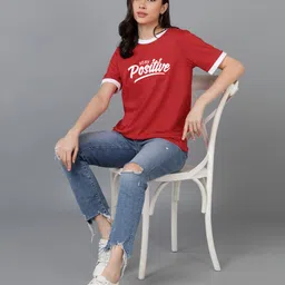 adyavastram Women Typography Round Neck Cotton Blend Red T-Shirt-picture-27