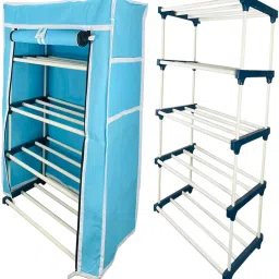 4Tiers Book Shelf Plastic Rack With Cover Wardrobe Portable Multipurpose Folding Plastic Open Book Shelf-image-35