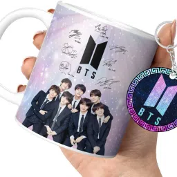 By TrendoPrint Bts Cup with Keychain Bts Gift For Anyone on Any Occasion (DB-18) Ceramic Coffee Mug-image-90