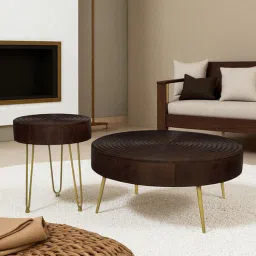 bohemiana from pepperfry Ainianos Mango Wood Coffee Table Set In Walnut Finish-picture-3