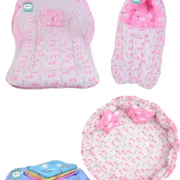 Cotton Infants New Born Baby Care Essential Bedding Set Combo Mosquito Net-image-67