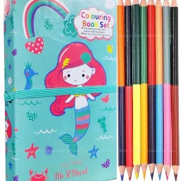 Mermaid Theme Cartoon Colouring Book with 8 Double Side Colour Pencils-6