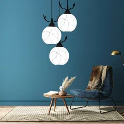 Diamond Shape Frosted Glass with Deer Shape Horns Chandelier(Jhumar) Hanging Pendants Ceiling Lamp-1