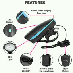 eth Rechargeable Waterproof Cycle Light with Horn Cycle LED Front Light LED Front Light image 4
