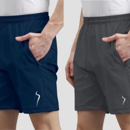 Pack of 2 Solid Men Blue, Grey Sports Shorts-image-129