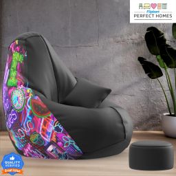 XXXL PatternPuff Bag With Free Cushion and Puffy , Neon Colours-Black Teardrop Bean Bag With Bean Filling-image-123
