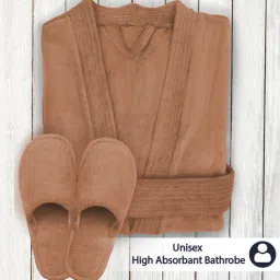 sassoon fab Light Brown Solid Caldezonia Microfiber Women Bath Robe With Slippers-picture-2