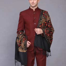 GREEN AGRITECH Cashmere Embroidered Men Shawl-image-48