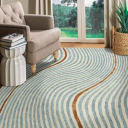 saraswati global Blue Abstract Blended Wool 8 ft x 10 ft Hand Tufted Carpet-picture-46
