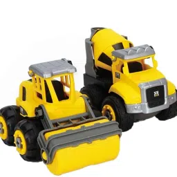 sr toys Set of 2 Unbreakable & Moveable Part Bulldozer, Mixer & Crane Truck Toy Vehicl image 2
