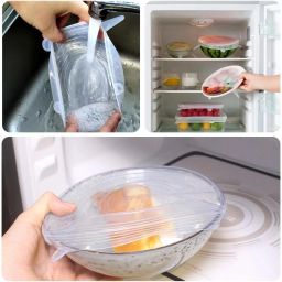 domum Silicon lids for Containers ,Silicone Stretch Lids, Fit Different Sizes Silicone Lids - Reusable Durable and Expandable Lids for Bowls Keep Food Fresh, 6 Pack, Transparent . 4 inch Lid Set image 5