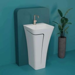 Premium Quality (FB :01 )Designer Ceramic Shining White One Piece Wash Basin With Black Finishing Line One Piece Pedestal Basin-image-69