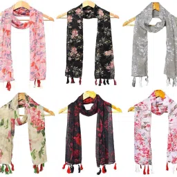 Printed Chiffon Women Multicolor Scarf, Stole, Fancy Scarf-image-95