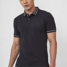 peter england Men Solid Polo Neck Polycotton Grey T-Shirt-picture-28