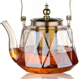 trinetri creation Golden Glass Teapot with Lid and Steel Infuser Tea Urn-picture-26