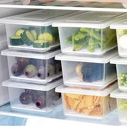 Plastic 6pcs Plastic Fridge Storage Freezer Containers Food Basket Airtight Lid Storage Basket-image-94