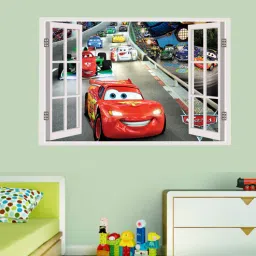 print mantras Multicolour Pvc Vinyl Disney Cars Window Illusion Wall Sticker-picture-29