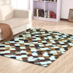 dazzhome Brown and Ivory Hair On Leather Abstract Hand Woven 8ftX10ft Carpet-picture-5