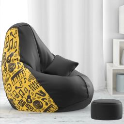 XXXL PatternPuff Bag With Free Cushion and Puffy , Music Life - H - Black Yellow Teardrop Bean BagWith Bean Filling-image-98