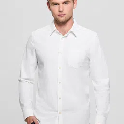 GUESS Men Solid Spread Collar Slim Fit Casual Shirt-image-16