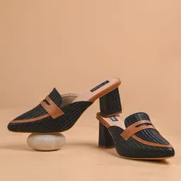 Pabish Footwears Women Printed PU Party Block Mules-0