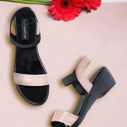 Walkfree Women Peach-Coloured Striped Wedge Sandals-48
