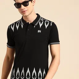 Being Human Pure Cotton Geometric Printed Polo Collar T-shirt-image-42