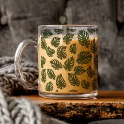 Gathari Transparent & Green Floral Printed Glass Mug-24