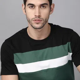 The Roadster Lifestyle Co Men Green  Black Pure Cotton Striped Round Neck Pure Cotton T-shirt-image-15