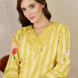 Indo Era Striped V-Neck Linen Straight Kurta With Trouser-picture-23