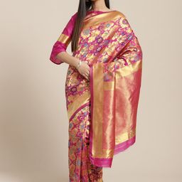 Saree mall Pink & Golden Woven Design Banarasi Saree-image-92