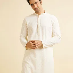 Manyavar Ethnic Motifs Embroidered Chikankari Straight Kurta with Pyjamas-picture-24