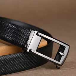 LOUIS STITCH Premium VT Leather Gunmetal Black Buckle Auto Lock Belt-image-87