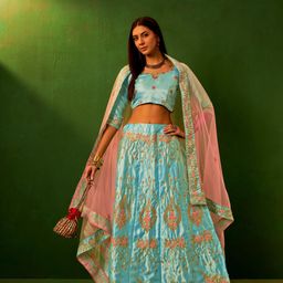 Sangria Blue Embroidered Silk Semi-Stitched Lehenga Choli-picture-42