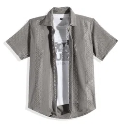CHARCHIT Boys Solid Casual Shirt With T-shirt-image-9