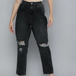 Flying Machine Women Charcoal Boyfriend Fit Slash Knee Light Fade Jeans-picture-36