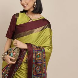 Mitera Green & Fuchsia Embellished Kutchi Embroidery Saree-image-35