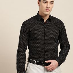 SOJANYA Men Black & White Classic Fit Printed Formal Shirt-image-56