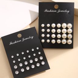 Shining Diva Fashion Set of 24 Silver Plated Pearls Studs-16