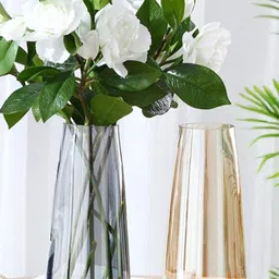 TIED RIBBONS Set Of 2 Transparent & Gold Solid Glass Vases-26