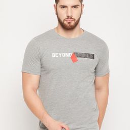 Mast & Harbour Grey Typography Printed Pure Cotton T-shirt-image-91